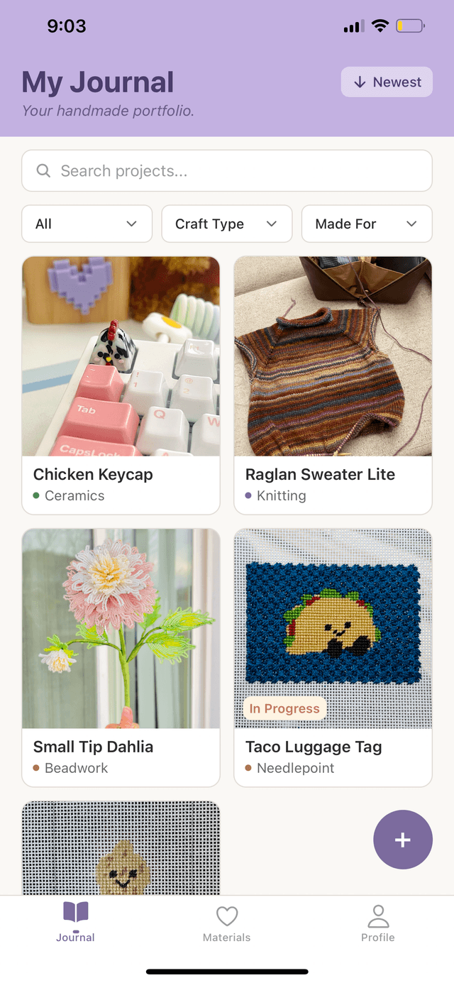 Craftfolio app screenshot